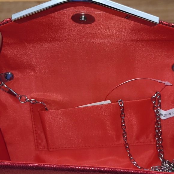Women's Red Glittery Evening Bag/Clutch with Detachable Chain Strap, … - Picture 8 of 9